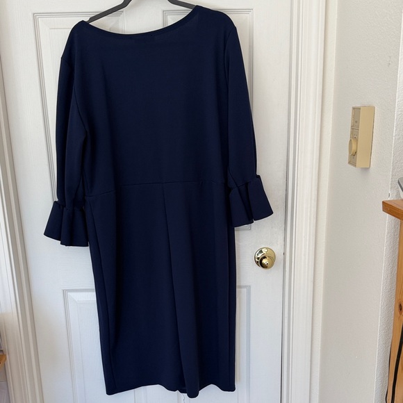 Bella Flore Navy 3/4 “ Long Sleeve Dress with Ruffle Cuffs - Picture 4 of 9